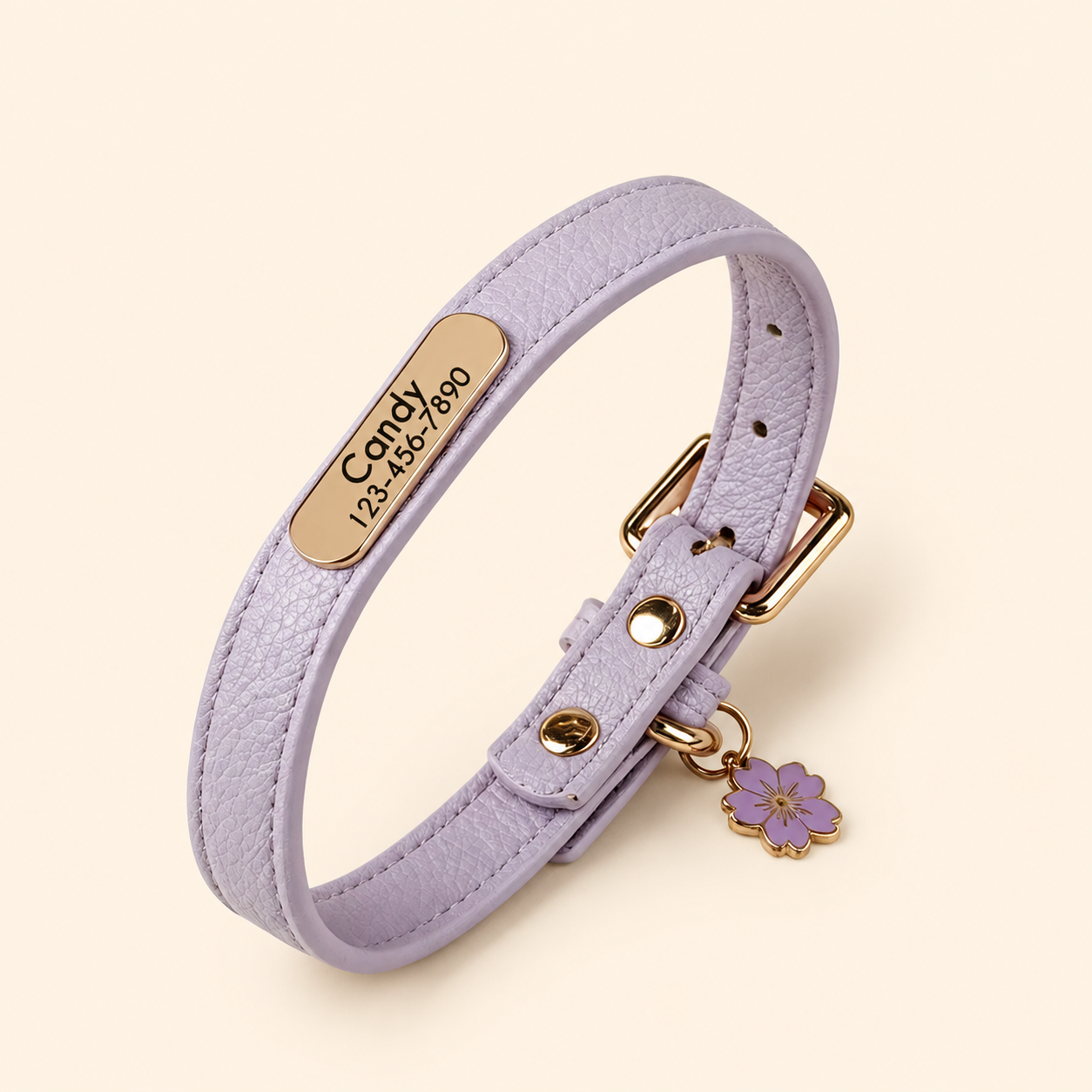 Personalised PU Leather Dog Collar, Custom Engraved Pet ID Name Collar with Charm, Soft Cat & Puppy Collar for Small & Medium Dogs & Cats