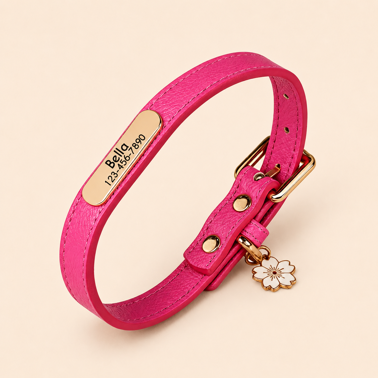 Personalised PU Leather Dog Collar, Custom Engraved Pet ID Name Collar with Charm, Soft Cat & Puppy Collar for Small & Medium Dogs & Cats