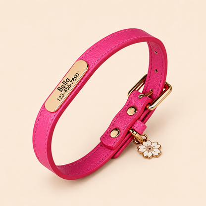 Personalised PU Leather Dog Collar, Custom Engraved Pet ID Name Collar with Charm, Soft Cat & Puppy Collar for Small & Medium Dogs & Cats