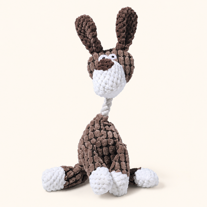 Long-ear dog corduroy squeaky dog toy on cream background