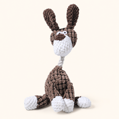Long-ear dog corduroy squeaky dog toy on cream background