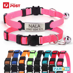 Personalised Cat Collar with Breakaway Buckle, Silent Tag Bell, 8 Bright Colors
