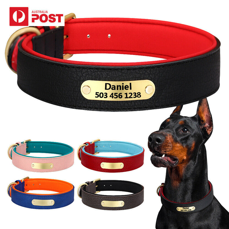 Personalized PU Leather Dog Collar with ID Tags