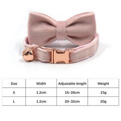 Personalized Thick Velvet cat collar or puppy tiny dog collar with detachable bowtie and name engraving