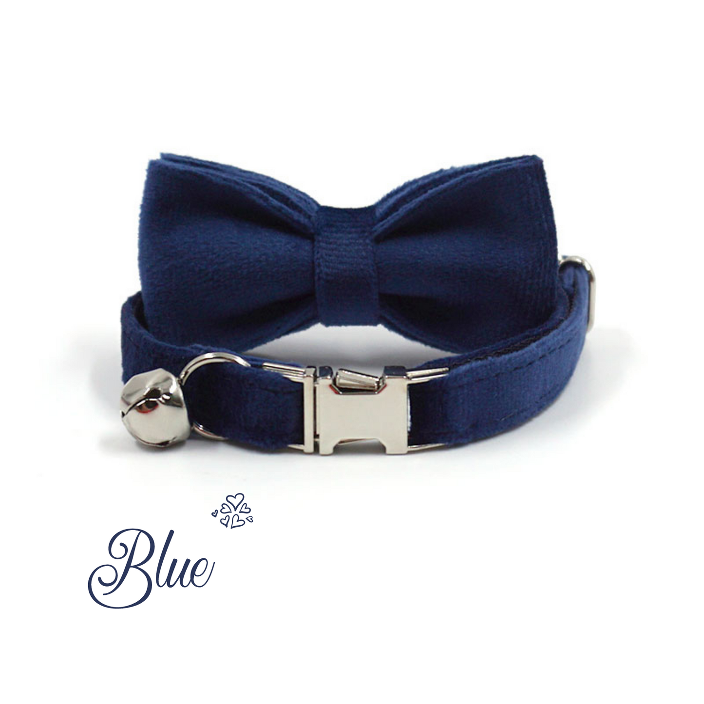 Personalised Thick Velvet cat collar or puppy tiny dog collar with detachable bowtie and name engraving