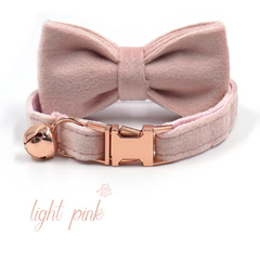 Personalized Thick Velvet cat collar or puppy tiny dog collar with detachable bowtie and name engraving