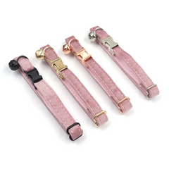 Personalized Thick Velvet cat collar or puppy tiny dog collar with detachable bowtie and name engraving