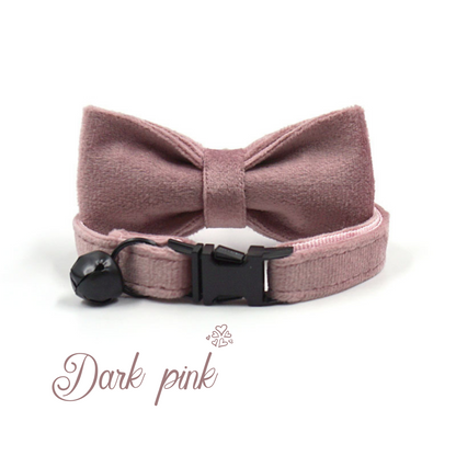 Personalised Thick Velvet cat collar or puppy tiny dog collar with detachable bowtie and name engraving