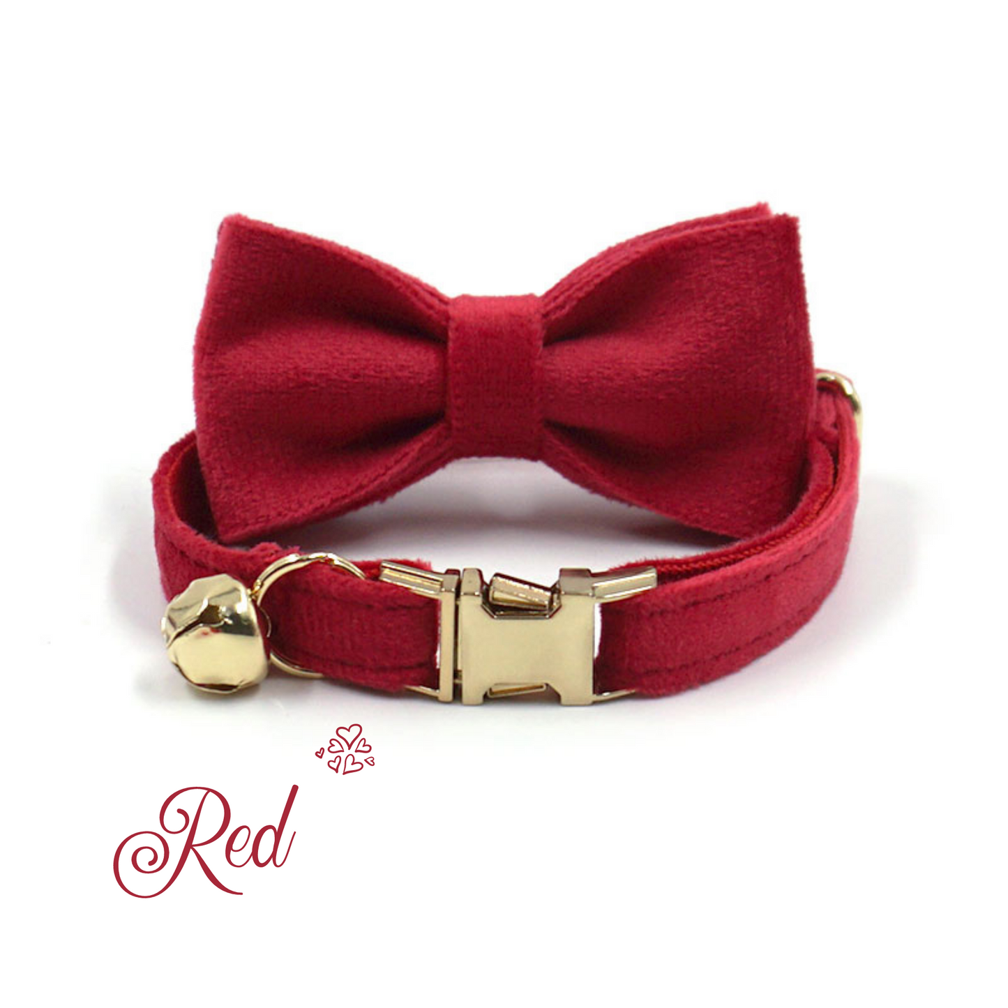 Personalised Thick Velvet cat collar or puppy tiny dog collar with detachable bowtie and name engraving
