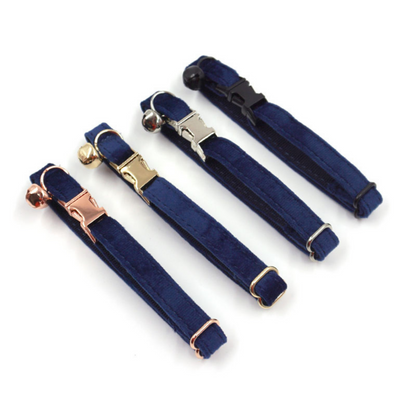 Personalised Thick Velvet cat collar or puppy tiny dog collar with detachable bowtie and name engraving
