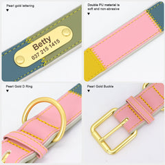 Personalized Engraved Dog Collar Colorful PU Leather Dog Collar with Custom Name Plate