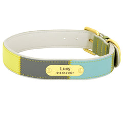 Personalized Engraved Dog Collar Colorful PU Leather Dog Collar with Custom Name Plate