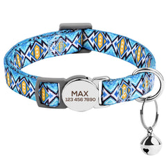 Cat Collar Custom Personalised Safety Breakaway Cat Collar With Bell Tribal Plaid Engraved Name Adjustable Collar for Cat Kitten Female Male Boy Girl Cat Kitten Custom Pet Gift