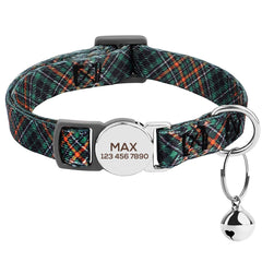 Cat Collar Custom Personalised Safety Breakaway Cat Collar With Bell Tribal Plaid Engraved Name Adjustable Collar for Cat Kitten Female Male Boy Girl Cat Kitten Custom Pet Gift