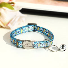 Cat Collar Custom Personalised Safety Breakaway Cat Collar With Bell Tribal Plaid Engraved Name Adjustable Collar for Cat Kitten Female Male Boy Girl Cat Kitten Custom Pet Gift