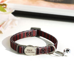 Cat Collar Custom Personalised Safety Breakaway Cat Collar With Bell Tribal Plaid Engraved Name Adjustable Collar for Cat Kitten Female Male Boy Girl Cat Kitten Custom Pet Gift