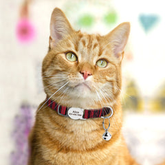 Cat Collar Custom Personalised Safety Breakaway Cat Collar With Bell Tribal Plaid Engraved Name Adjustable Collar for Cat Kitten Female Male Boy Girl Cat Kitten Custom Pet Gift