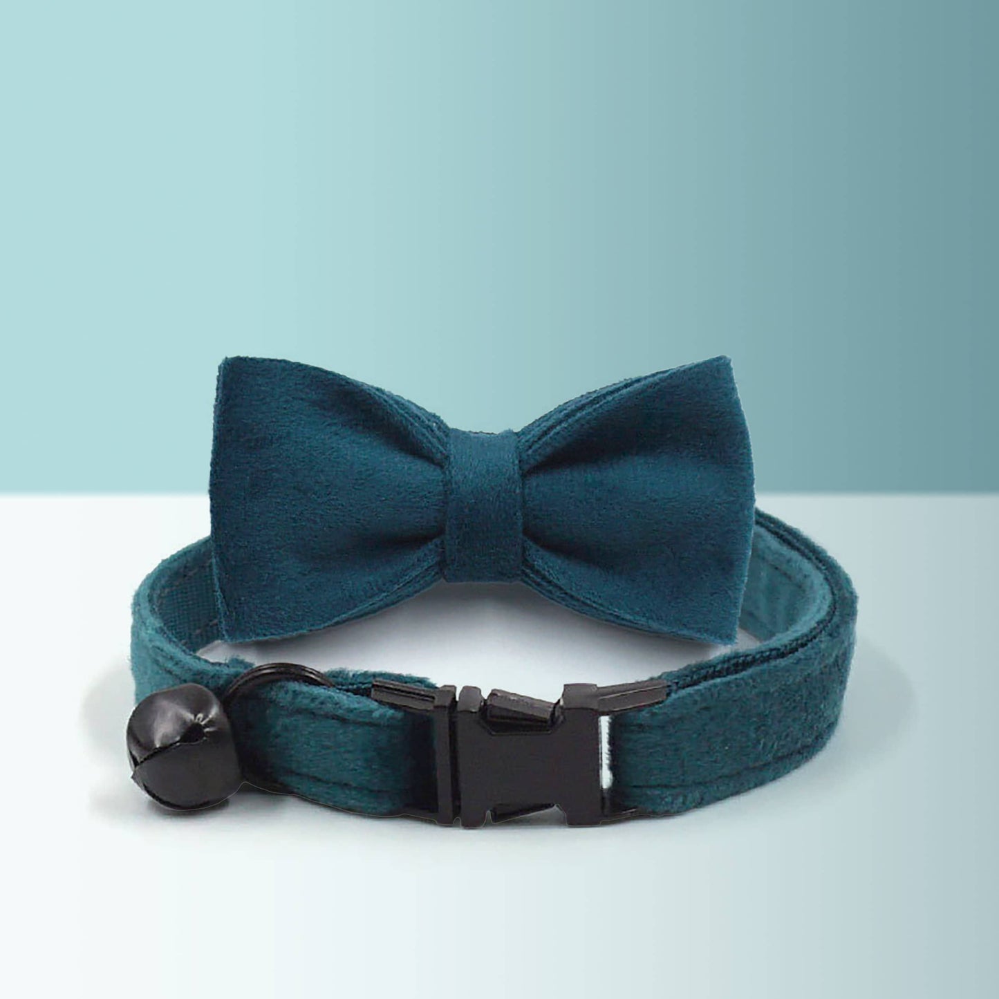Green Thick Velvet Personalised Cat and Small Dog Collar Bow Tie Set, Free Engraved Kitten Puppy Name Tag, Bell, Pet Gift