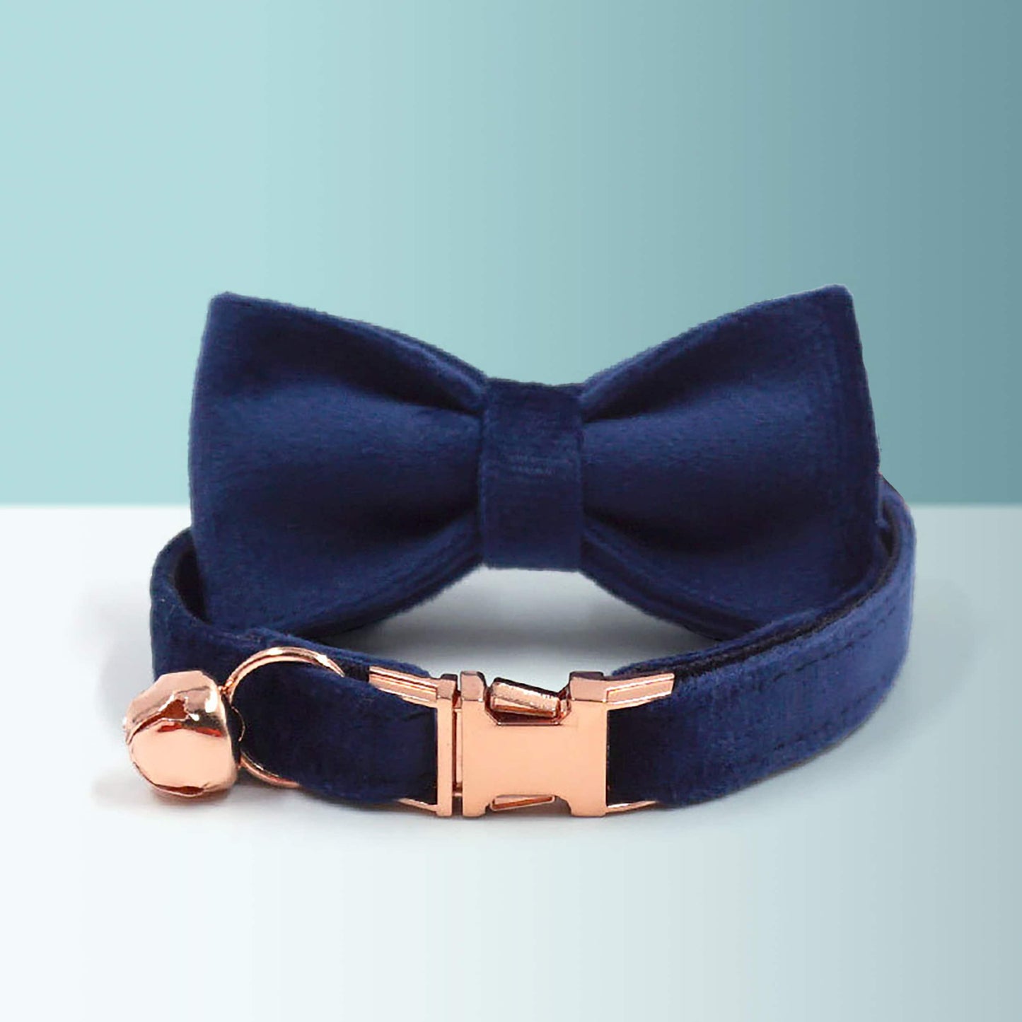 Green Thick Velvet Personalised Cat and Small Dog Collar Bow Tie Set, Free Engraved Kitten Puppy Name Tag, Bell, Pet Gift
