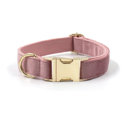 Custom Thick Velvet Champagne Pink Personalised Dog Collar, Matching Dog Bowtie, Dog Leash, Dog Harness and Dog Poop Bag