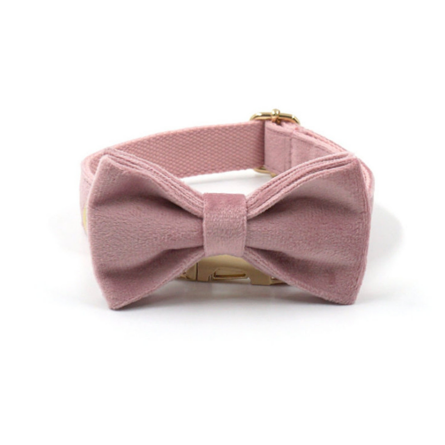 Custom Thick Velvet Champagne Pink Personalised Dog Collar, Matching Dog Bowtie, Dog Leash, Dog Harness and Dog Poop Bag