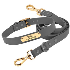 Custom engraved dog collars or leashes set for small and large dogs are made of high-quality water-proof PVC material