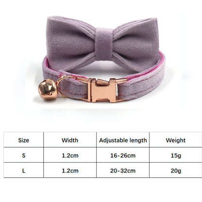 Personalised Thick Velvet Cat Puppy Small Dog Collar with Detachable Bowtie Free Name Engraving
