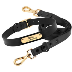 Custom engraved dog collars or leashes set for small and large dogs are made of high-quality water-proof PVC material