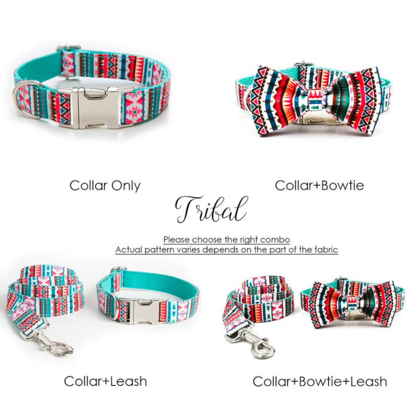 Heart Tie-dye Tribal Plaid Custom Dog Collar Set