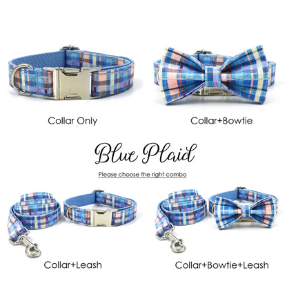 Heart Tie-dye Tribal Plaid Custom Dog Collar Set