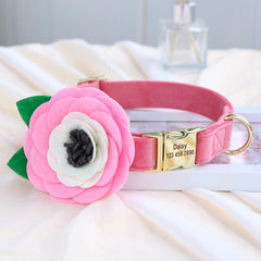 Velvet Floral Dog Collar with Custom ID