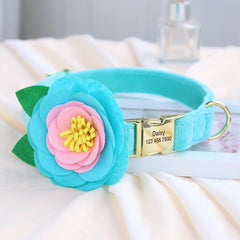 Velvet Floral Dog Collar with Custom ID