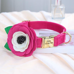 Velvet Floral Dog Collar with Custom ID