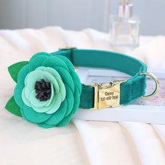 Velvet Floral Dog Collar with Custom ID