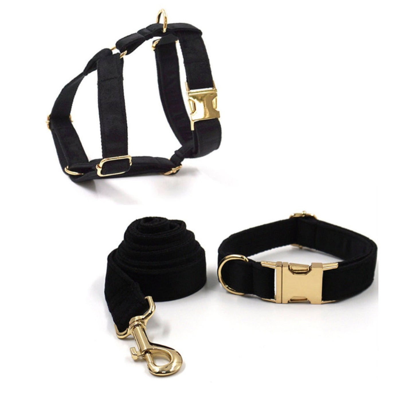 Black Personalised Dog Collar Combo Set