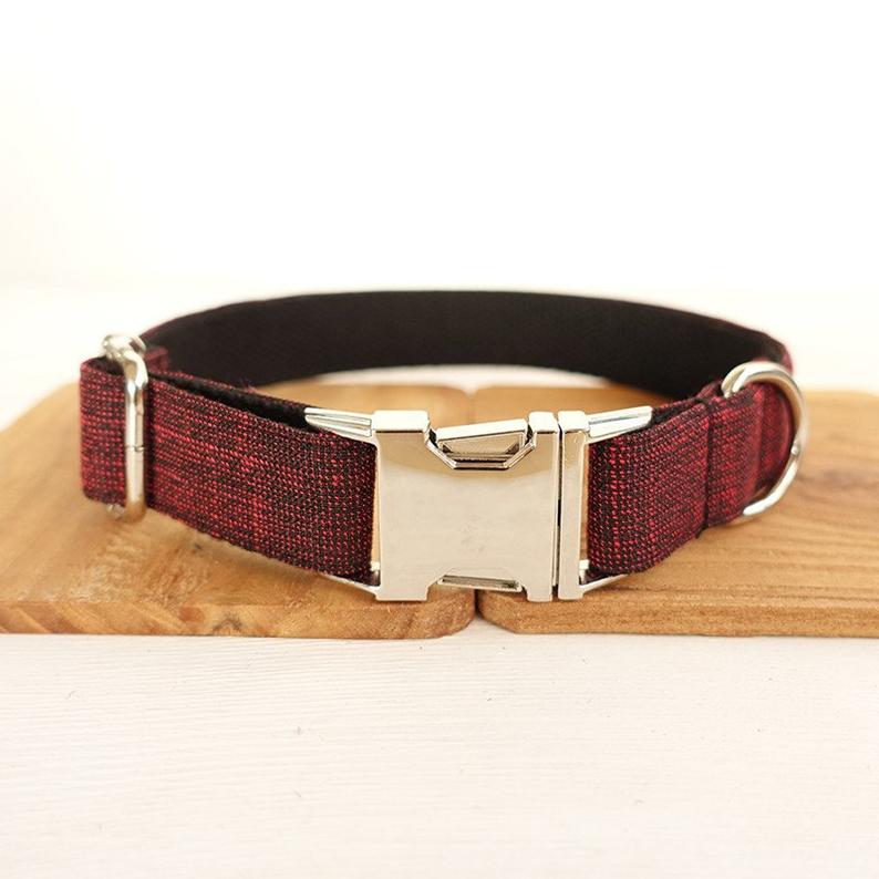 Personalised Bow Tie BLACK/RED SUIT Dog Collar Set