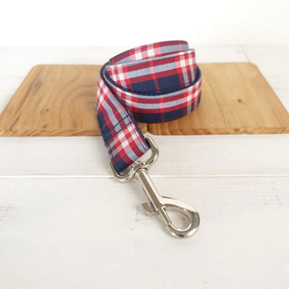 Personalised BLUE PLAID Dog Collar Set