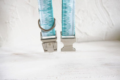 Personalised Blue Mountain Dog Collar Set
