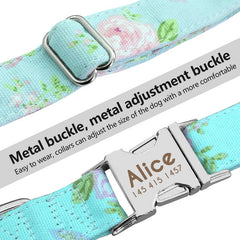 Blue Floral Engraved Dog Collar