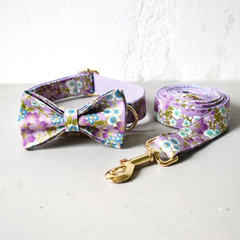 Handmade Personalised Floral Dog Collar Set