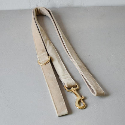 Thick Beige Velvet Dog Collar Bowtie Set