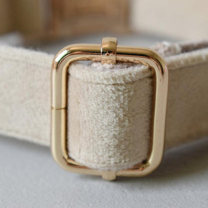 Thick Beige Velvet Dog Collar Bowtie Set