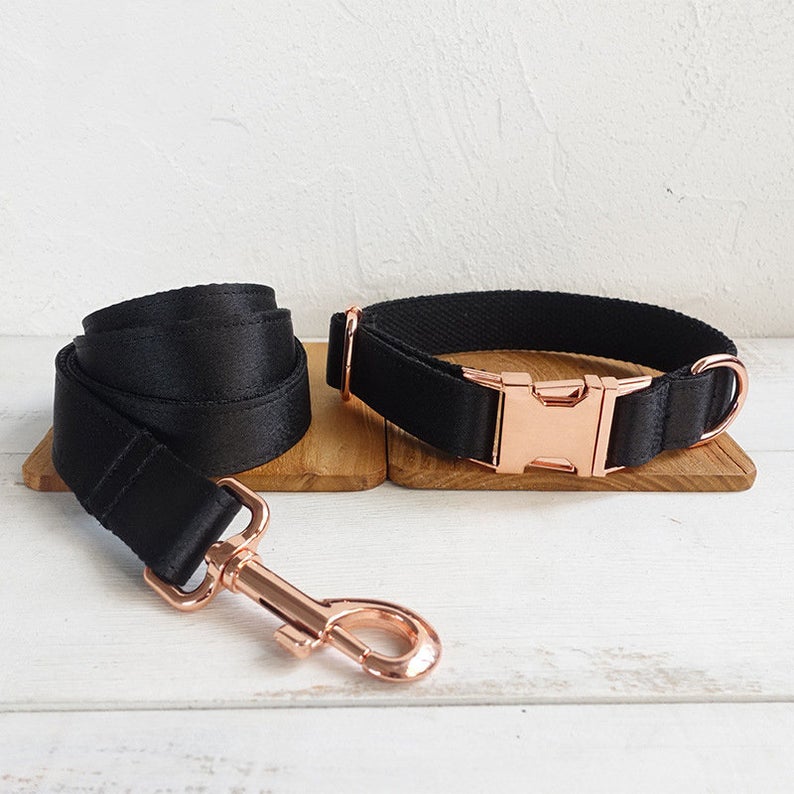 Black Personalised Dog Leash and Collar