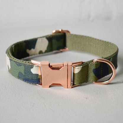 Green Camouflage Engraved Dog Collar Set