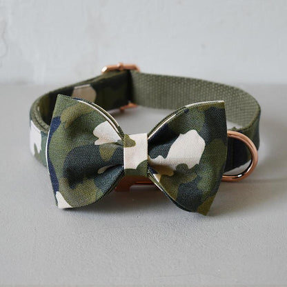 Green Camouflage Engraved Dog Collar Set