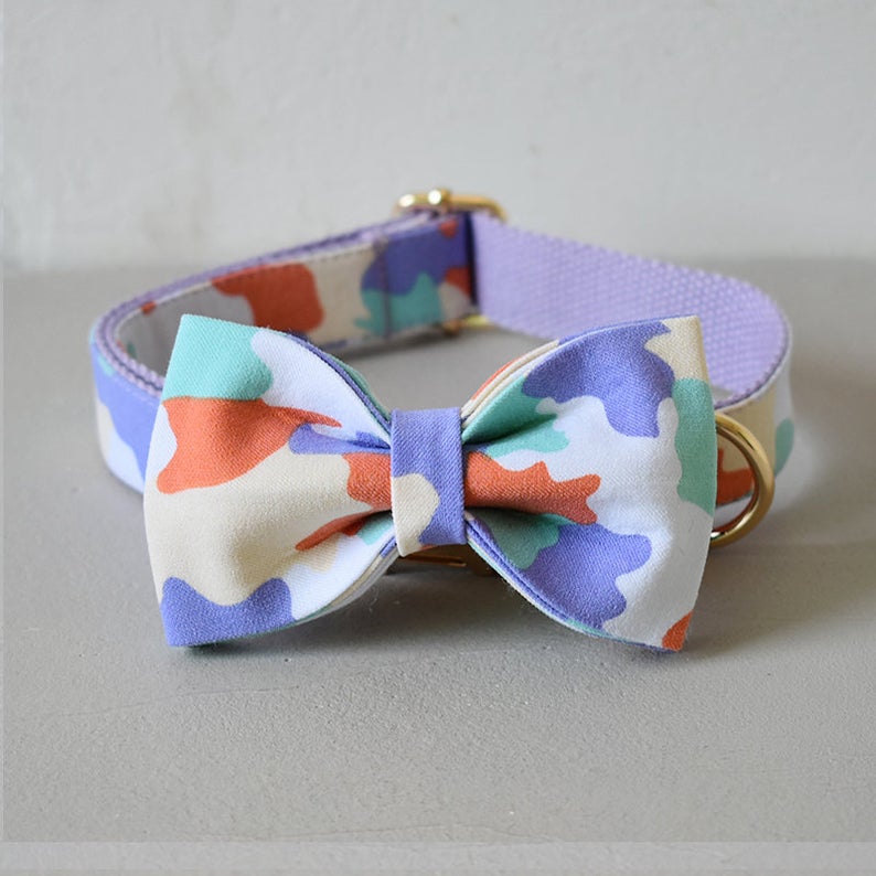 Personalised Camouflage Bow Tie Dog Collar Set
