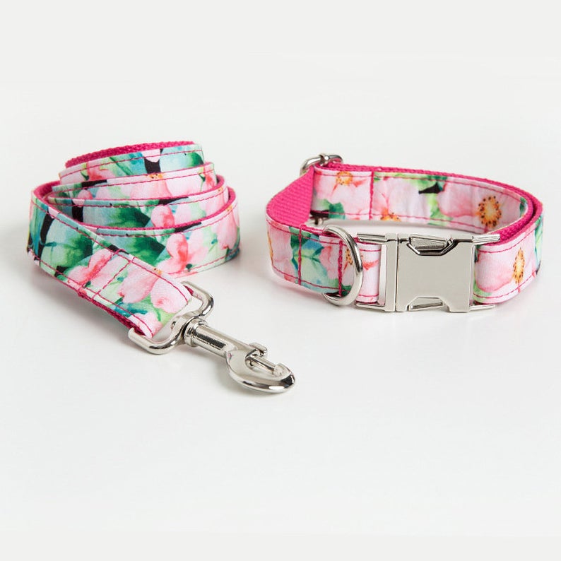 Floral Personalised Bow Tie Dog Collar Set