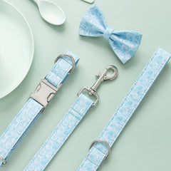 Handmade Blue Paisley Design Dog Collar Set