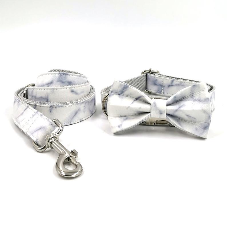 Handmade Engraved Dog Bowtie Collar Set
