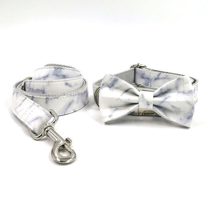 Handmade Engraved Dog Bowtie Collar Set